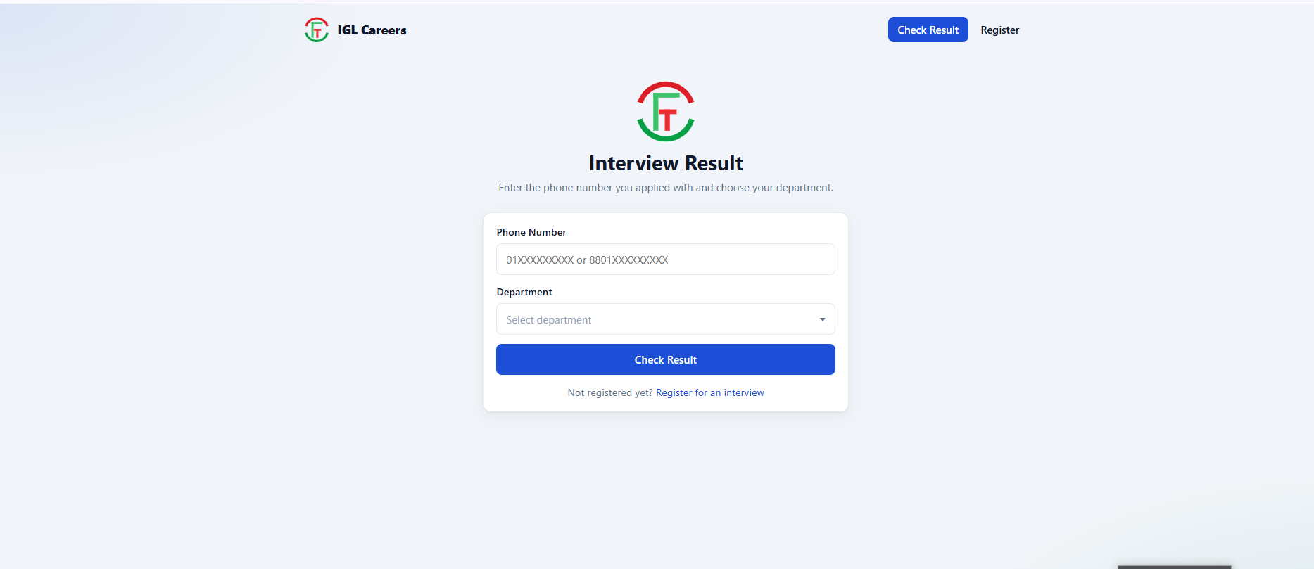 Result Check Page